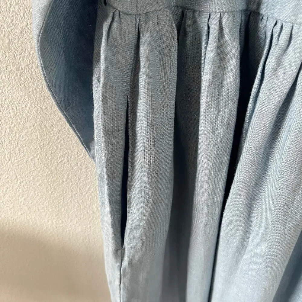 not PERFECT LINEN Blue MAMA Long Sleeve Maxi Dress (XL) - Picture 4 of 7
